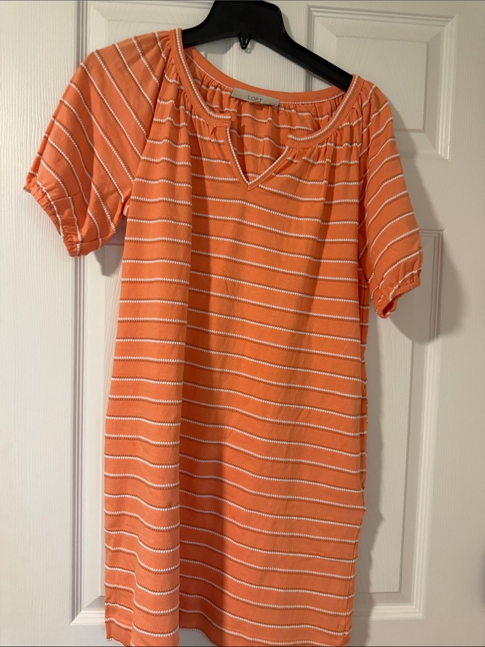 LOFT Orange and White Striped Short Sleeve Tunic
